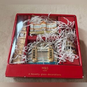 Gold and Silver Glass London monuments Ornament Set